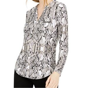 INC International Concepts Snake Print Zip Pocket Knit Top Black White Size XXL